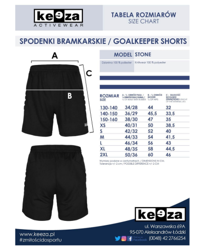 Spodenki Bramkarskie KEEZA Stone | Z Ochraniaczami | Poliester 200g