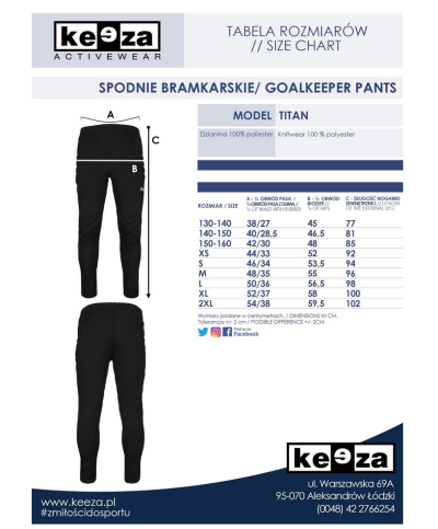 Spodnie Bramkarskie KEEZA Titan | Z Ochraniaczami na Biodra i Kolana